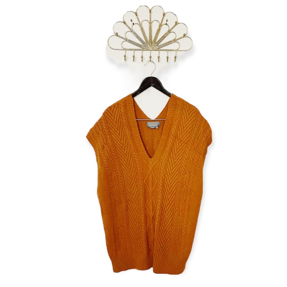 Anthropologie Orange Cable Knit V Neck Pullover Sweater Vest One Size